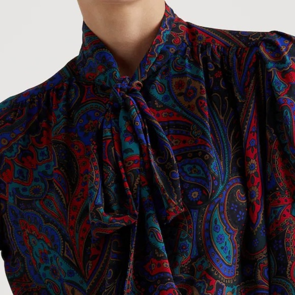 Lauren Ralph Lauren - Paisley Tie Neck Georgette- Size XXS - Picture 2 of 6